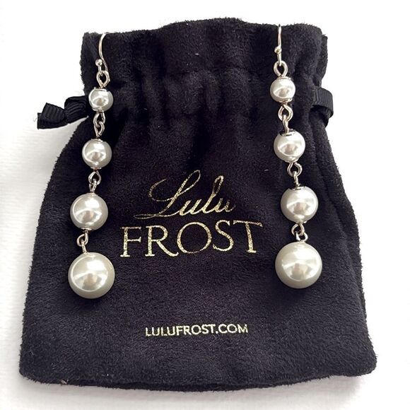 Lulu Frost Pearl Drop Earrings – Graduated Glass Pearls, Gold Tone, 2.75” - Picture 1 of 8